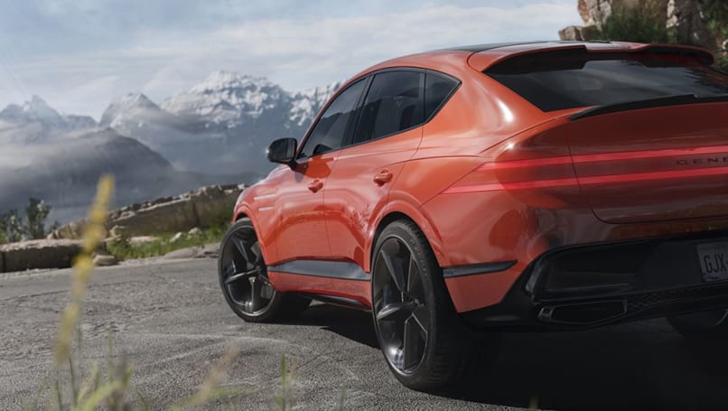 The GV80 Coupe features two fat exhaust exits at the rear.