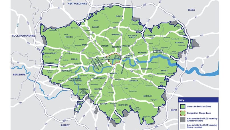 Map showing the Ultra Low Emission Zone from 29 August 2023.