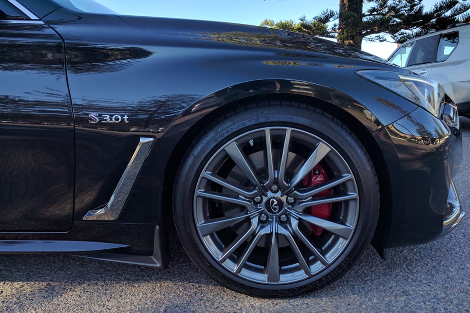 The 19 x 9.0-inch dark chrome alloy wheels are another standout design feature.