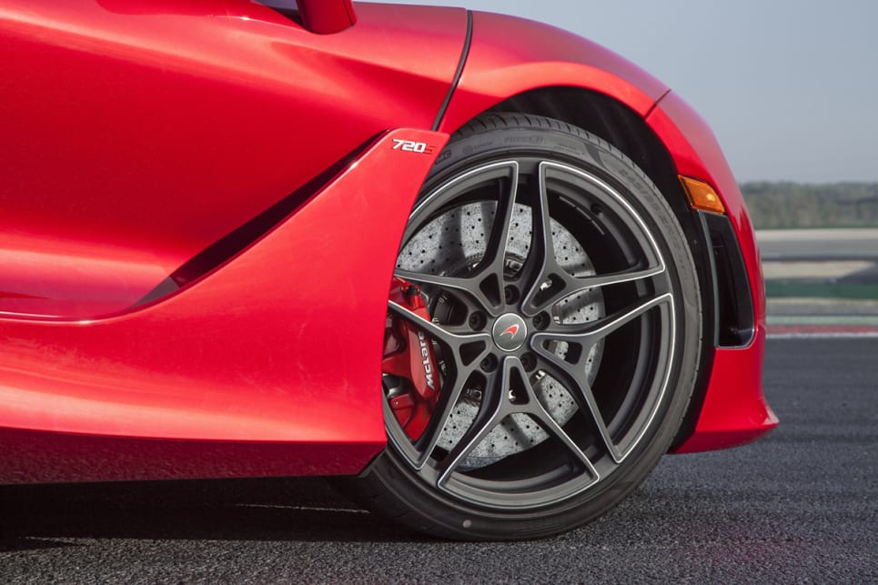 The 720S ships with 19-inch front wheels and 20-inch rears wrapped in Pirelli P-Zeros.