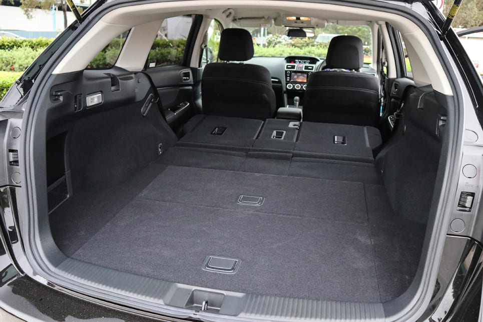when the rear seats are dropped, the load area increases to 1446 litres. (Subaru Levorg 1.6 GT pictured)