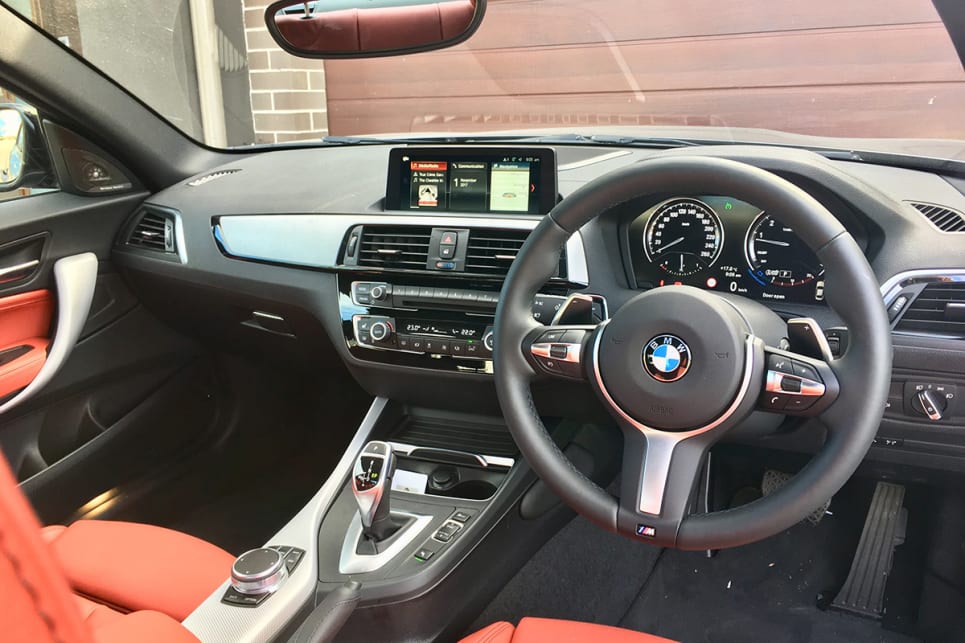 Up front is BMW’s 'Navigation System Professional' is standard in the M240i, with its large 8.8-inch screen. (image credit: Matt Campbell)