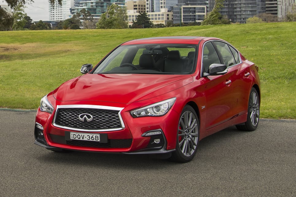 The Q50 Red Sport looks cranky from front on, which I like in a car.