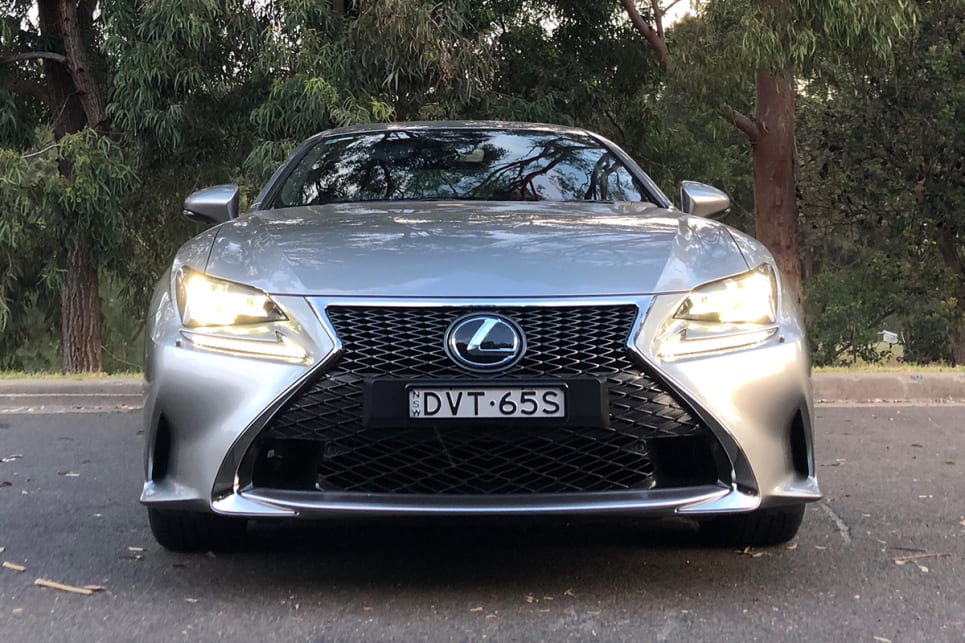 Front on, the pincered grille dominates the view, sweeping back into bonnet. (RC350 pictured) (image: Andrew Chesterton)