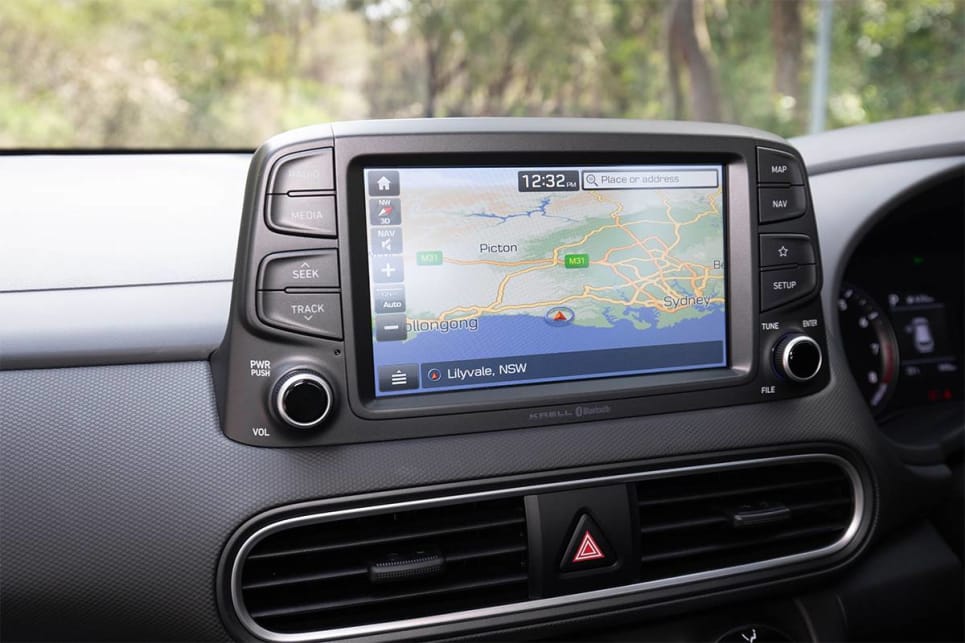 The Kona’s 8.0-inch touch screen comes with Apple CarPlay and Android Auto. (image credit: Dean McCartney)