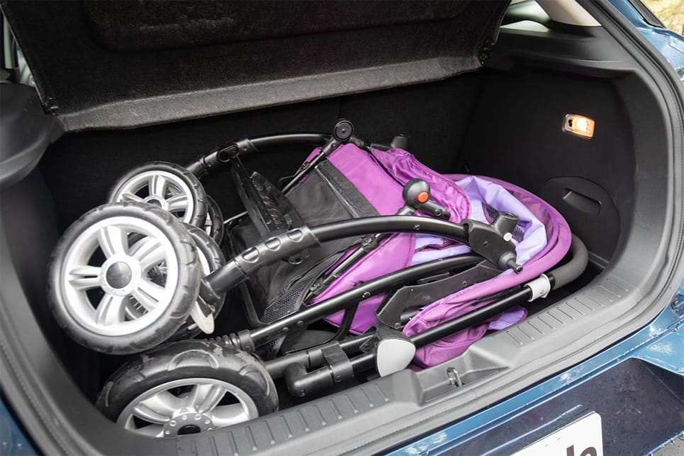 While the Mazda CX-3 featured a dual-level boot floor that allowed it to just fit our single-seat pram. (image credit: Dean McCartney)