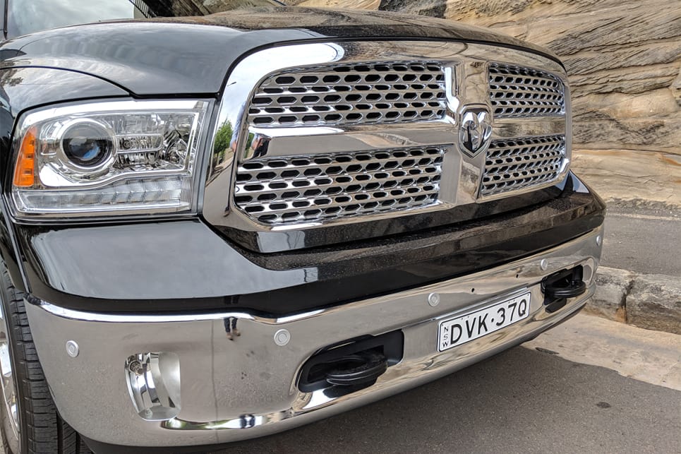 The Laramie’s exterior is adorned with thick slabs of chrome everywhere you look.
