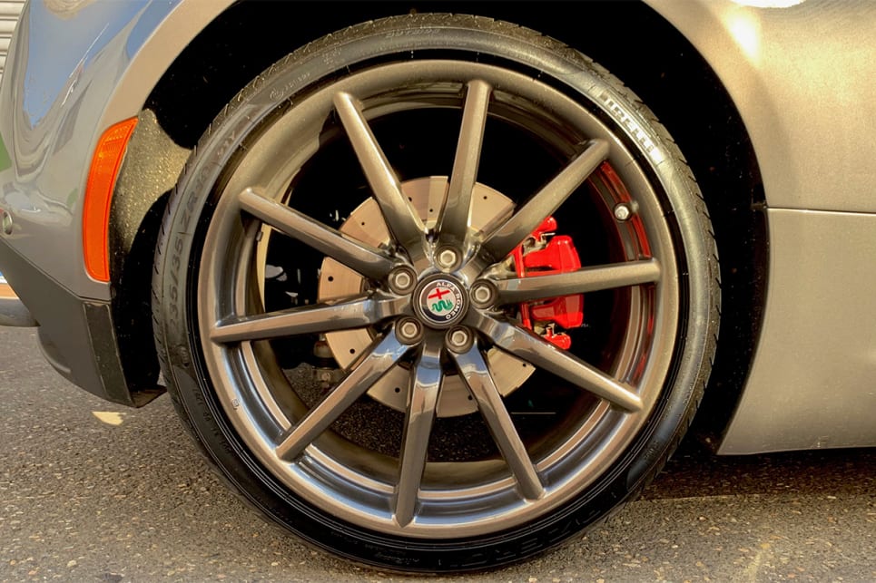 Our test car was fitted with the Racing Package, which includes a staggered set of 18-inch and 19-inch wheels.