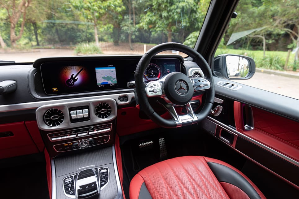 Inside the G63, the biggest change is the upgrade from a conventional dual-gauge instrument cluster and central media stack to a pair of 12.3-inch digital screens. (image credit: Dean McCartney)