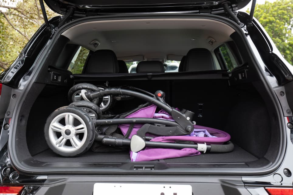 The CarsGuide pram fits well in the boot.
