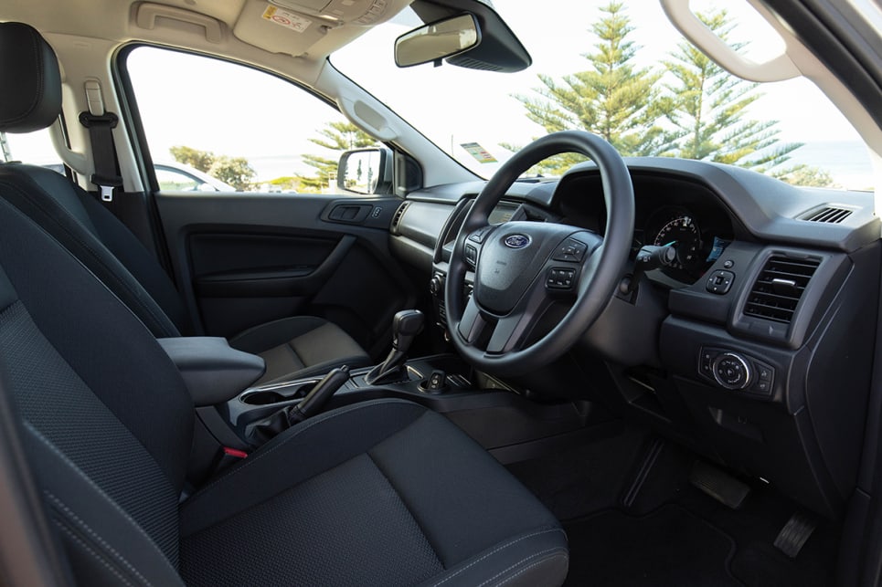 The seats are fabric and the steering wheel isn't leather, but strangely it's not disappointing because that's exactly what you're expecting from a Ford Everest. (image: Dean McCartney)