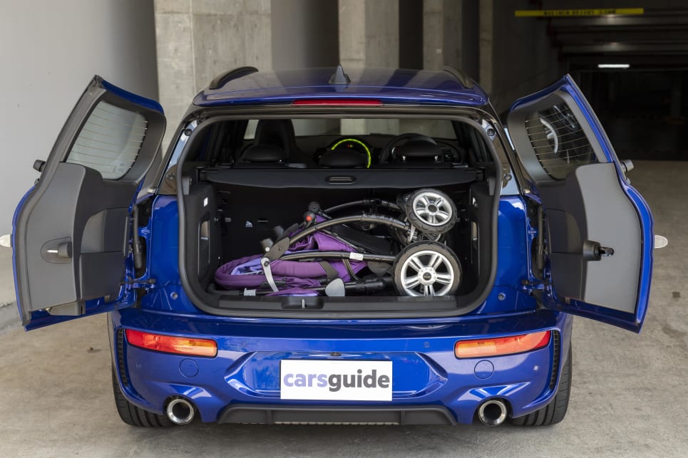 A pram fits snug in the boot of the Clubman.