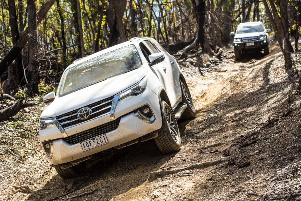 There was a bit of side-step grinding and belly-scraping through the deeper, sharply-angled ruts (pictured: Toyota Fortuner Crusade).