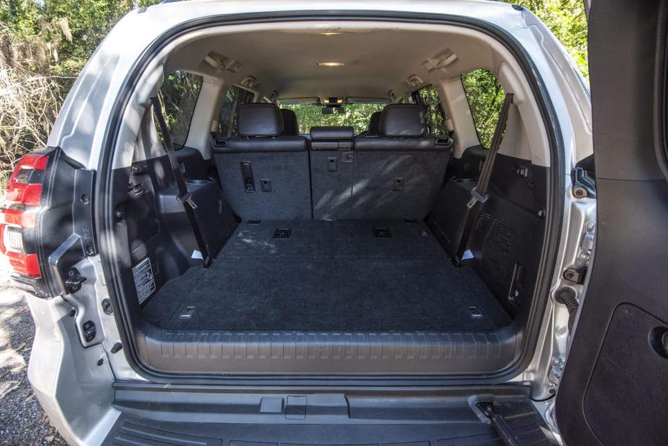 With five seats up the Prado boot space is 553L (VDA) (pictured: Toyota Prado GXL).