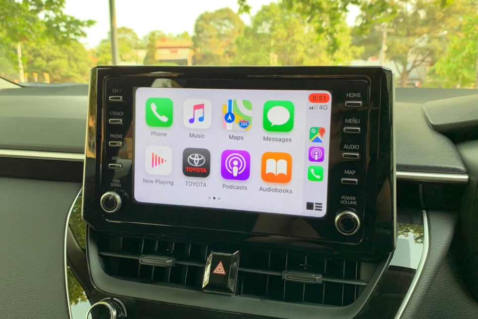 The 8.0-inch media screen supports Apple CarPlay and Android Auto.