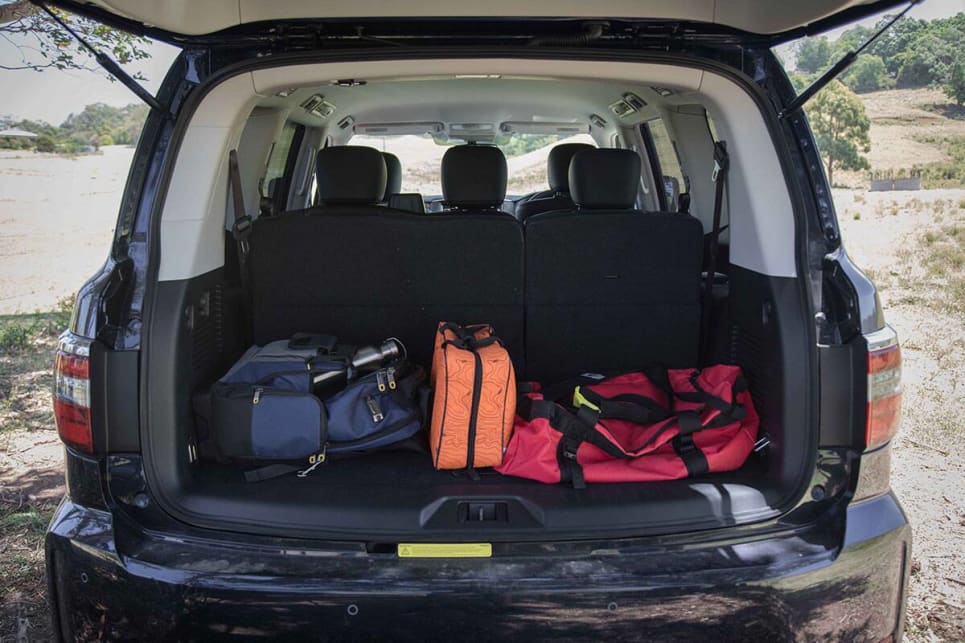 Nissan claims cargo space is 467.7 litres in the boot with second and third row upright. 