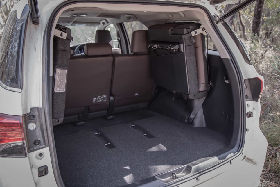 The folded up third row seats chew up plenty of practical space in the cargo. 