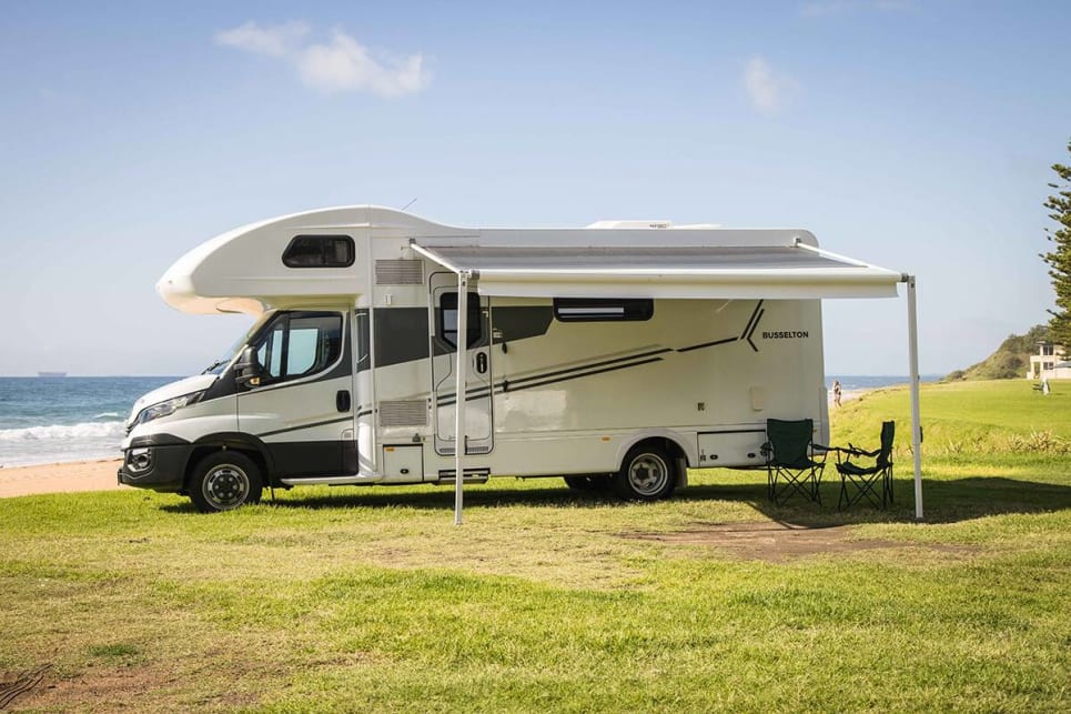The awning, which extends from the left-hand side of the motorhome (same side as the entry door), is easy enough to set up and pack away.
