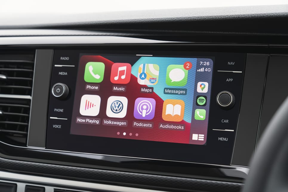 The 8.0-inch touchscreen features Apple CarPlay and Android Auto.