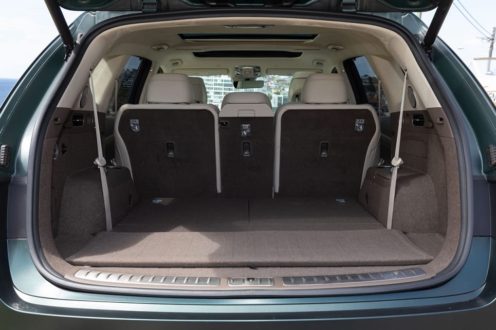 With the third row down, boot space is rated at 727 litres.
