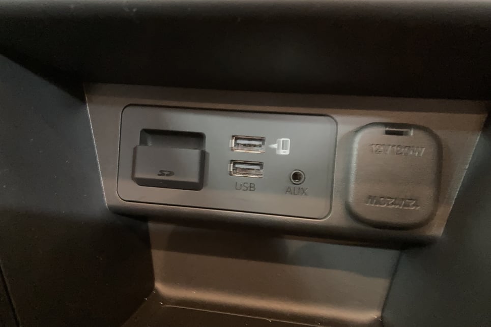 Up front are twin USB-A, 12-volt and SD card outlet.