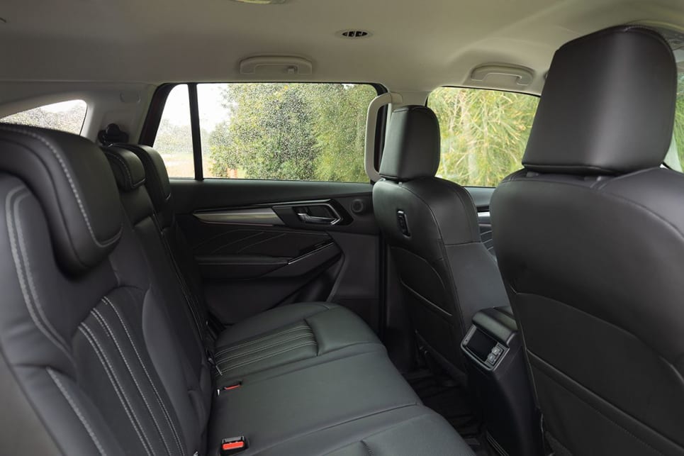 The MU-X LS-T features leather accented seats that are perforated and heated.