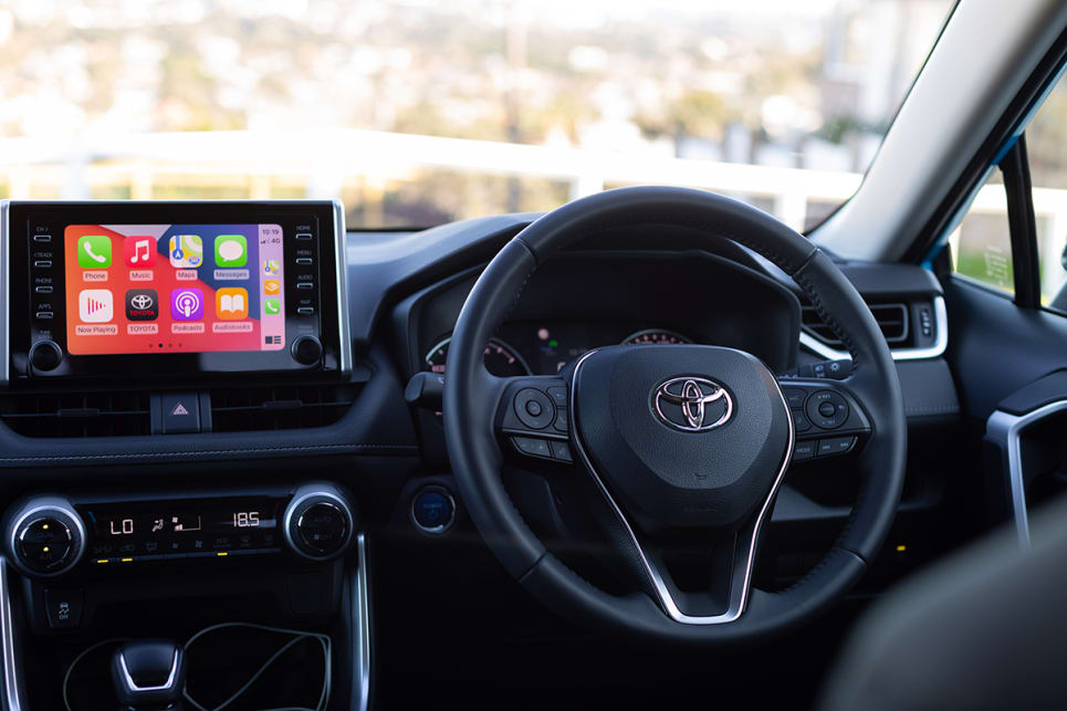 The RAV4 gets Apple CarPlay and Android Auto.