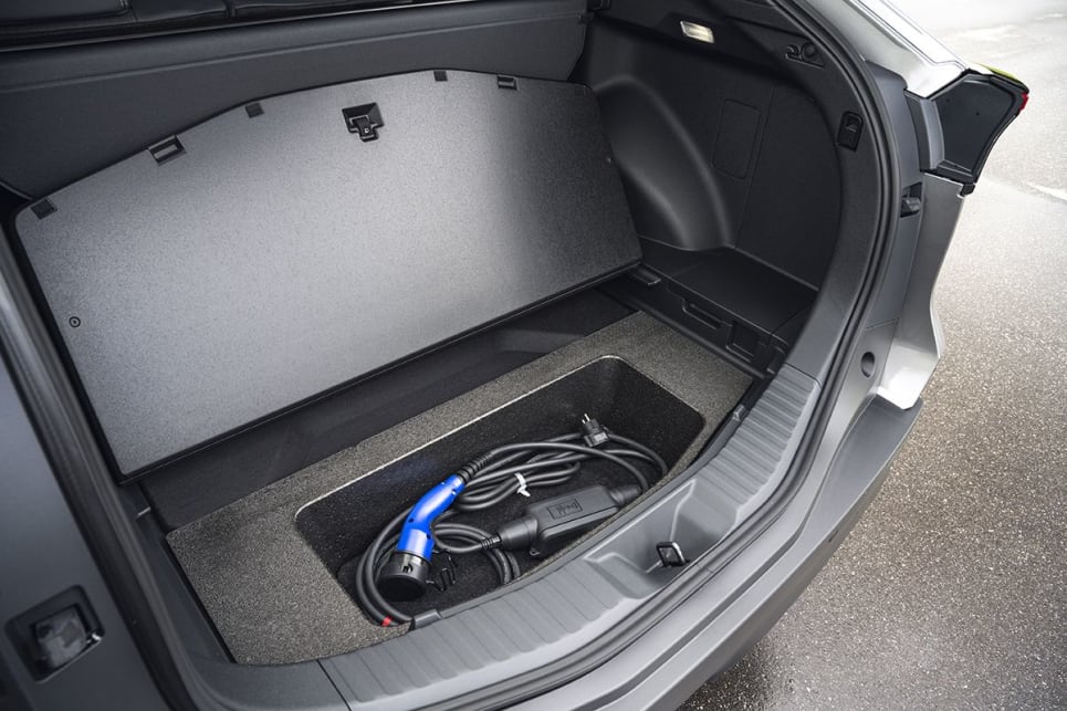 The cargo area features an underfloor space that’s good for storing the charging cable(s).
