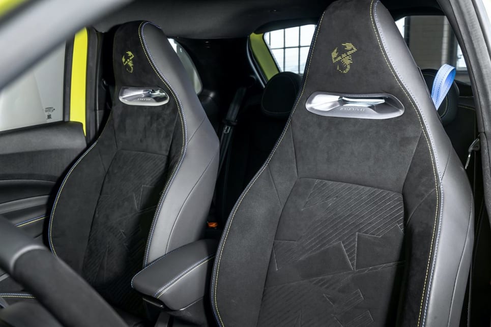 The 500e's seats are clad in Alcantara synthetic suede.