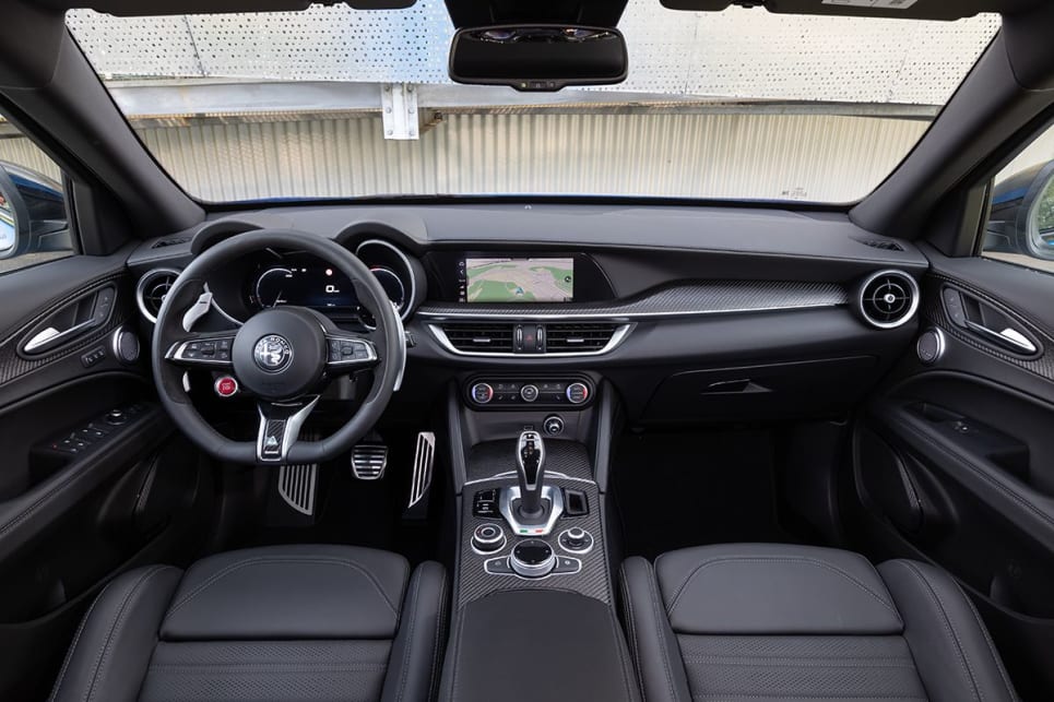 Upfront of the Stelvio Q is a 12.3-inch digital instrument panel.