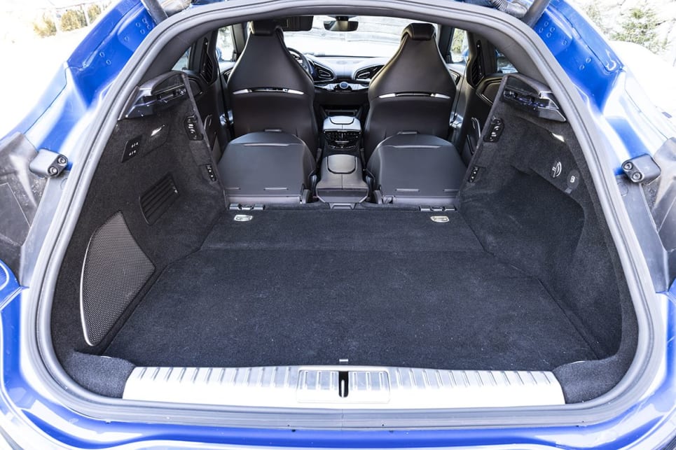 In the rear of the Purosangue is a flat load space, and hidden storage beneath it. 