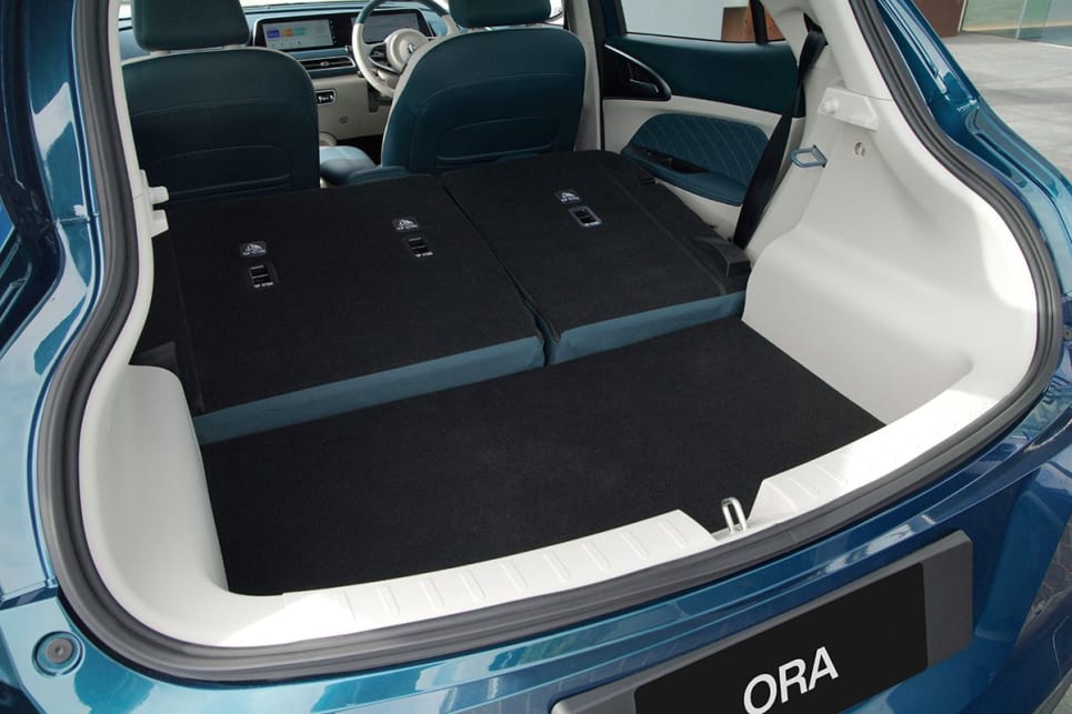 With the rear seats folded flat, cargo capacity increases to 858L.