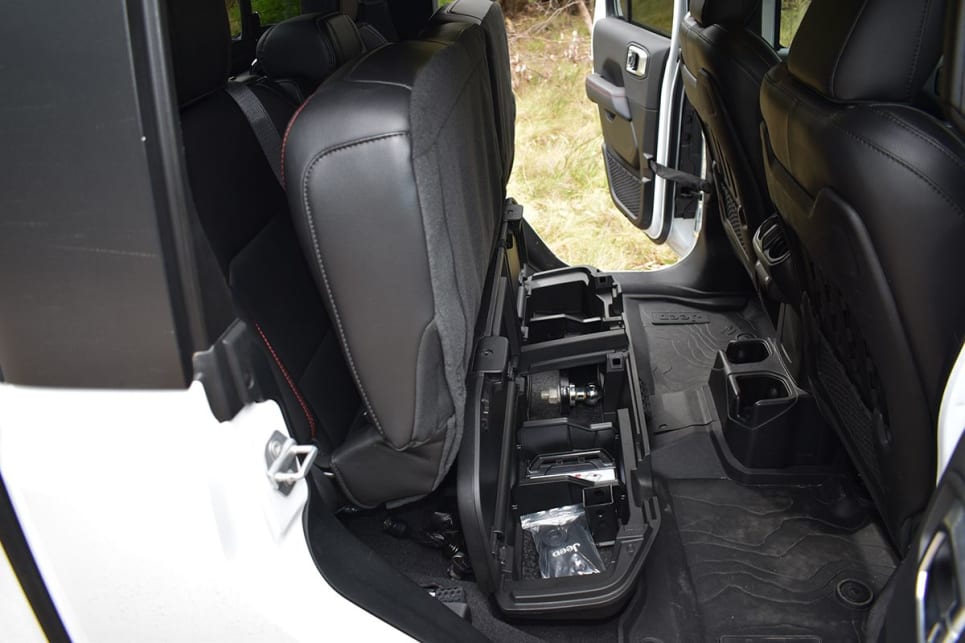The 60/40-split rear seat bases can swing up to access two optional under-seat storage compartments. (image: Mark Oastler)