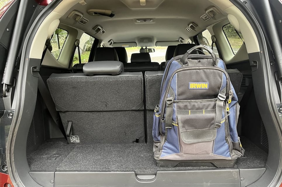 With all seats in use, the Pajero Sport has a boot capacity of 131 litres. (Image: Glen Sullivan)