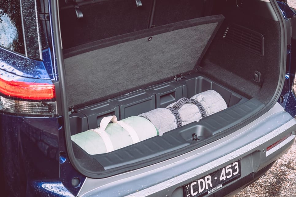 There’s a generous under-floor storage space in the Pathfinder’s boot that accommodates 54 litres of storage.