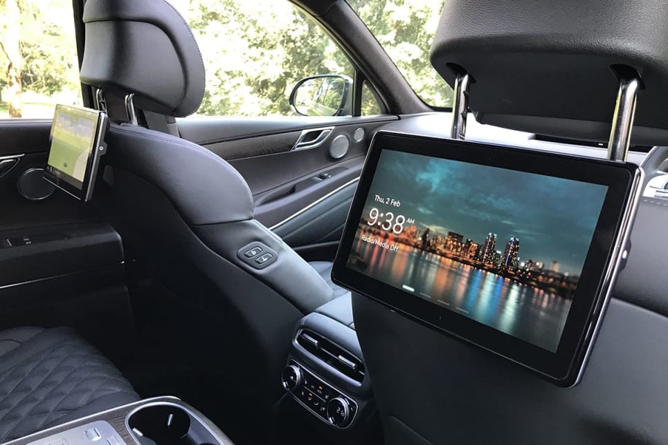 Back seat passengers get dual 9.2-inch HD media touchscreens. (image credit: James Cleary)