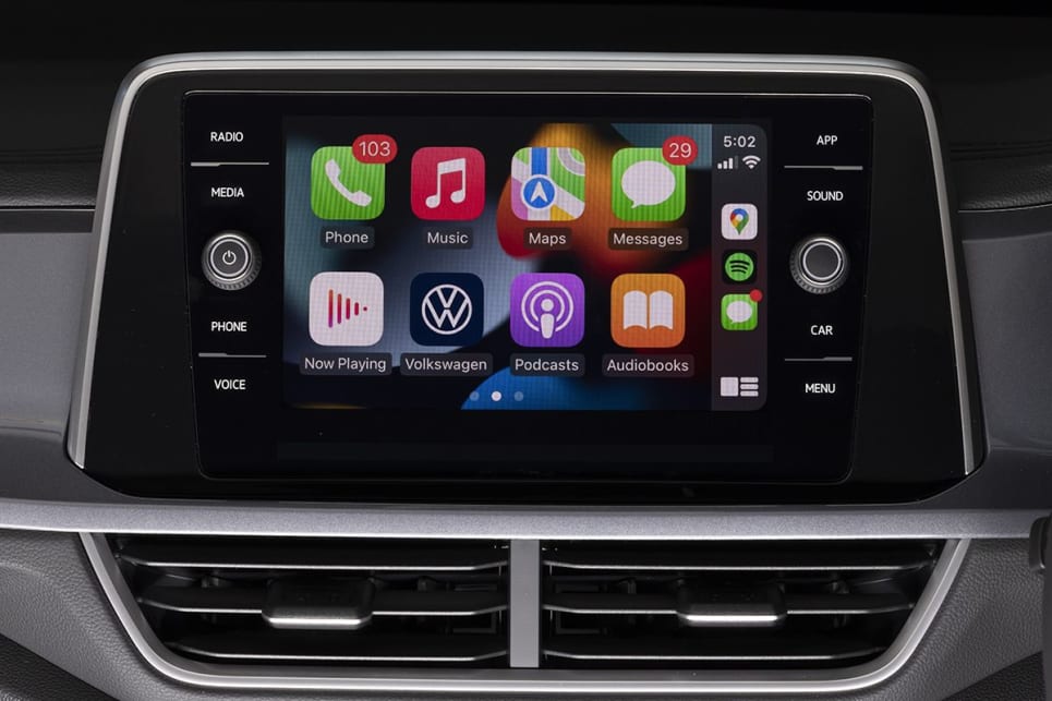 The 8.0-inch multimedia touchscreen features Apple CarPlay and Android Auto. (Style variant pictured)