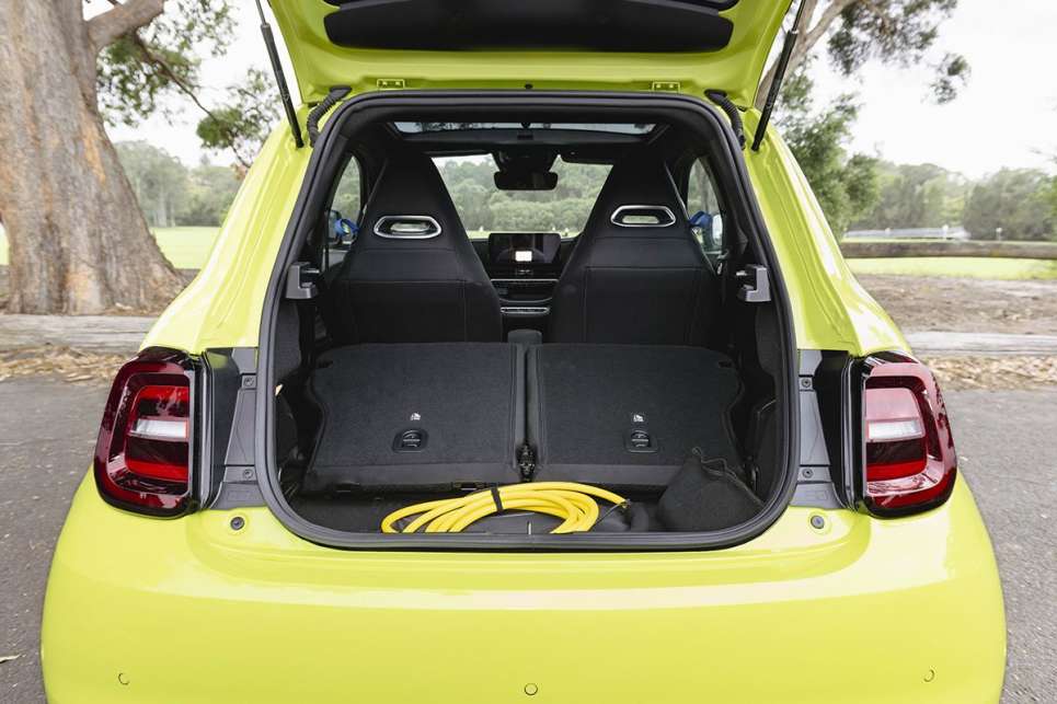 The 500e has 550L (VDA) of boot capacity with the split-fold rear seat lowered. (Image: Andrew Chesterton)