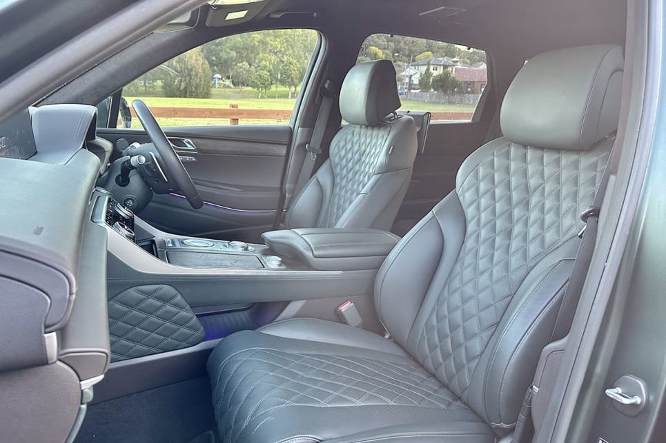 The GV80 3.5T Luxury's standard features include Nappa leather upholstery with heated and ventilated seats in the second and front rows. (image: Richard Berry)