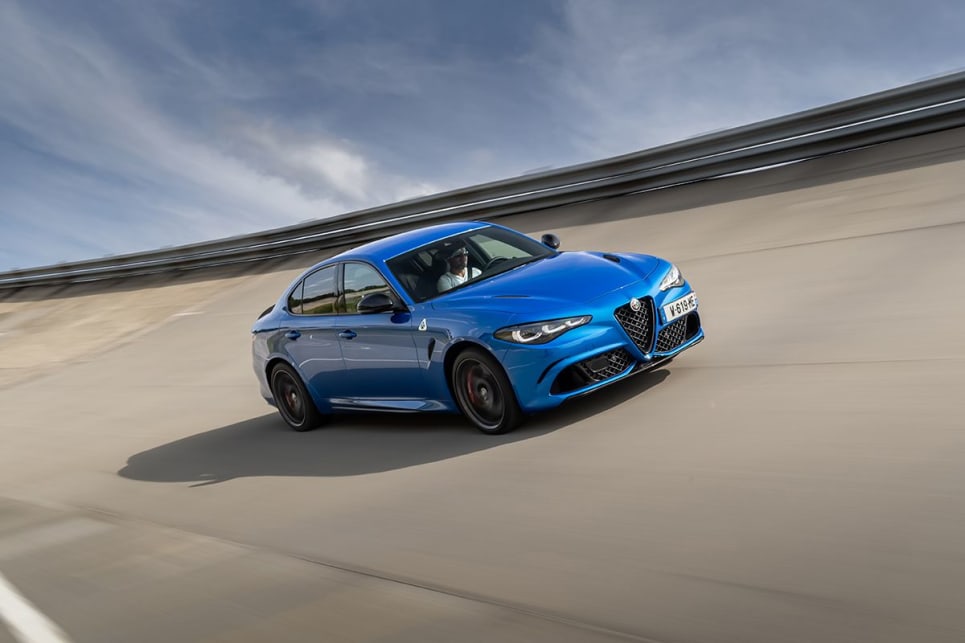 Once you fire up that engine using the steering wheel-mounted racing-style starter button the Giulia Quadrifoglio barks into life.