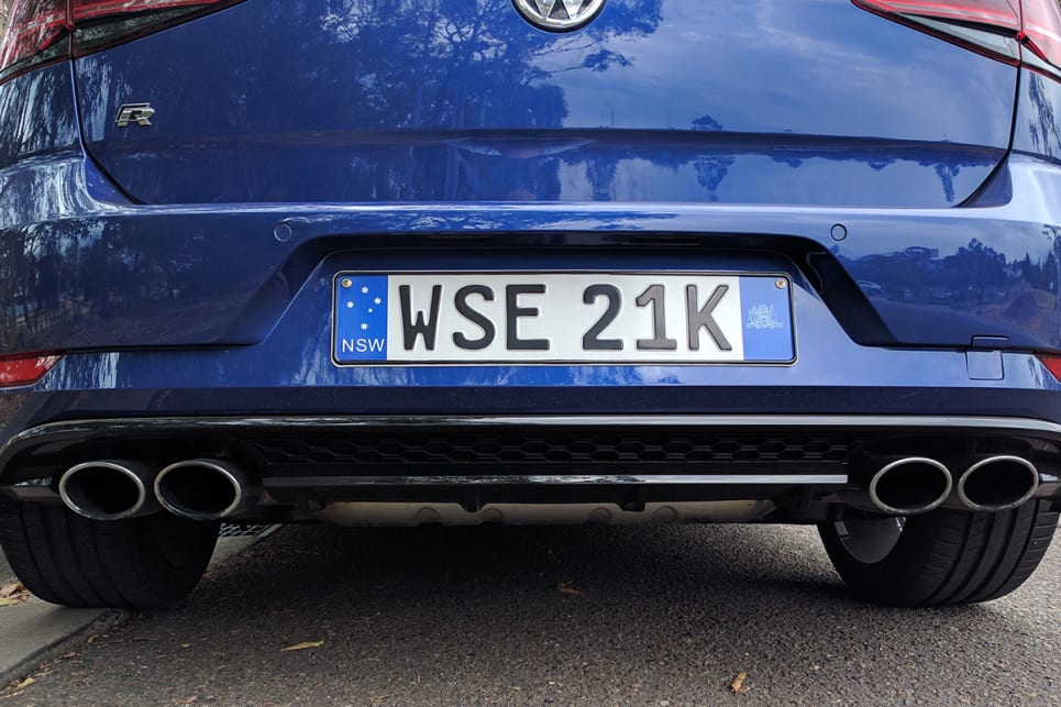 With the Golf R parked nose-first, my first glimpse is of a shapely rump decorated with four exhaust pipes.(image credit: Dan Pugh)