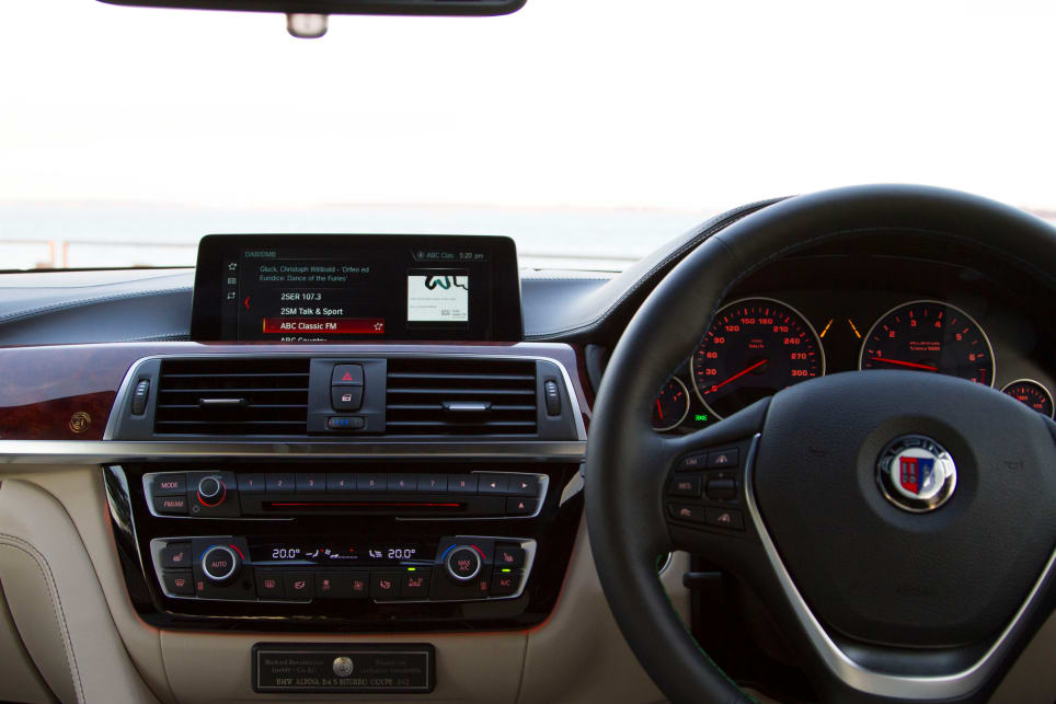 Apple CarPlay and Android Auto are notably missing from the Alpina B4 S.
