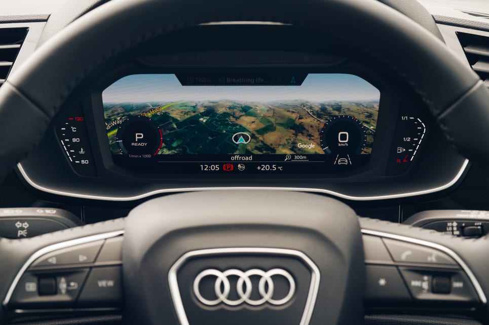 Audi's slick configurable digital dash appears even here in the base car.
