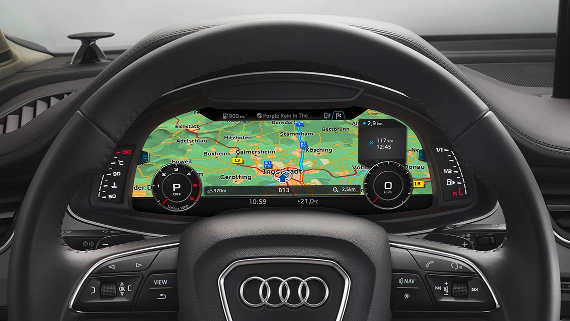 The 'virtual cockpit' of the new Audi Q7 can show car information as well as satnav readouts.