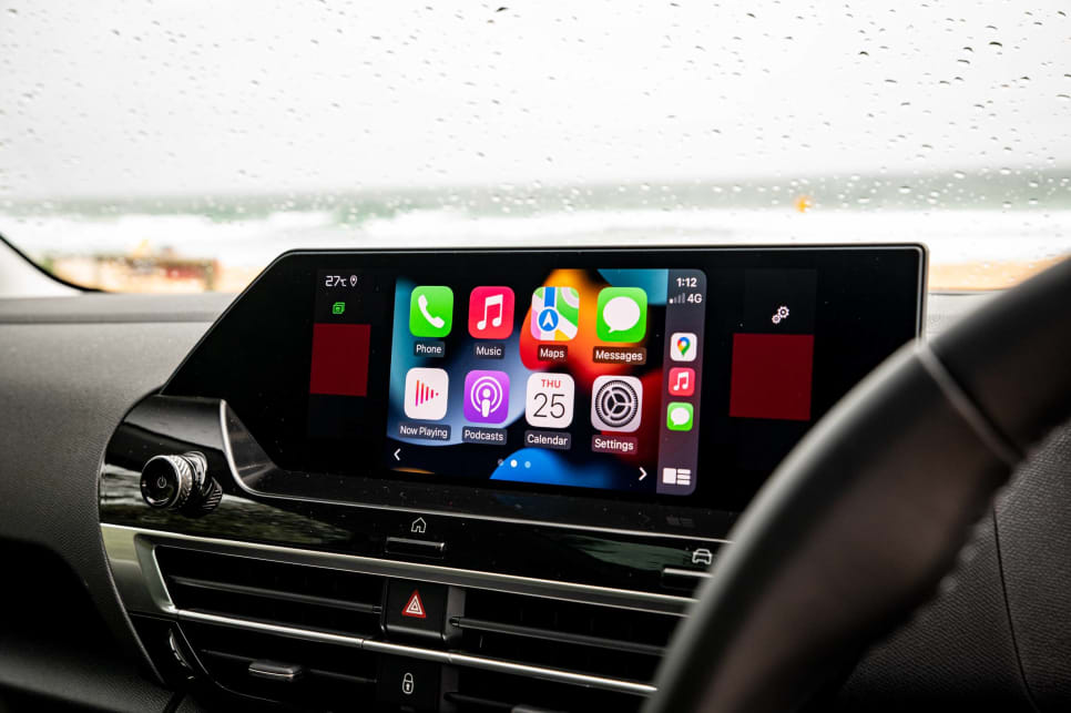 There's a 10-inch multimedia touchscreen with wired Apple CarPlay and Android Auto. (Image: Tom White)