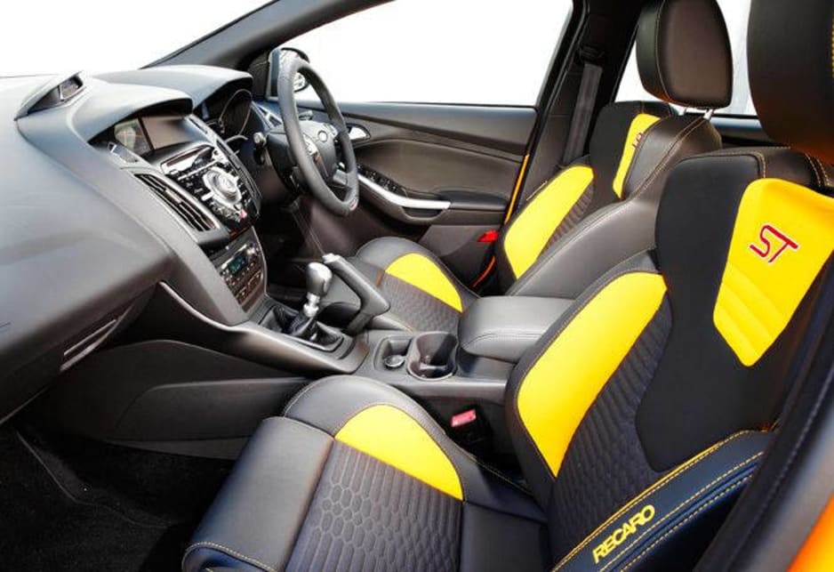 The cabin is eye catching with its colour-coded, part leather Recaro sports seats (front and back).