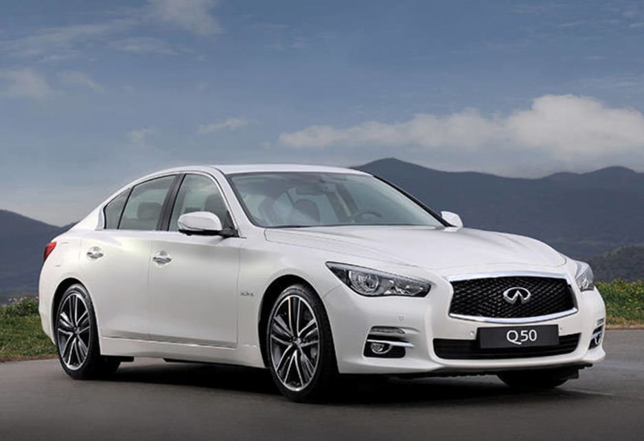 We're not getting the 3.7-litre alloy V6 that leads the Q50's charge in the US - the Australian flagship will be powered by the 225kW/350Nm 3.5-litre V6 petrol-electric hybrid, which uses two dual-clutch set-ups to link the conventional (minus torque-converter) paddleshift-equipped seven-speed auto, the petrol V6 and the electric side of the equation.