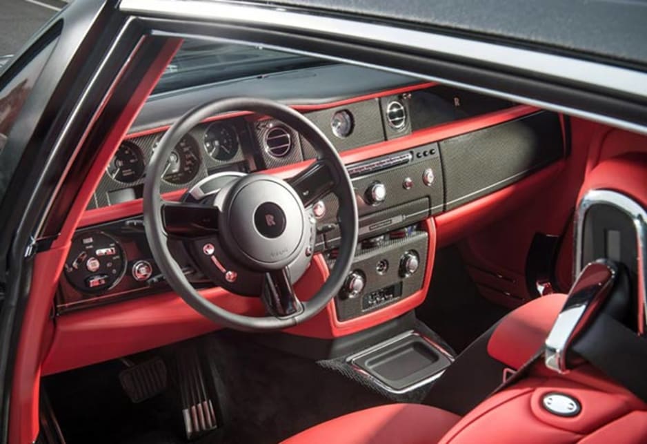 To salute the race venue, the Phantom's wood-trimmed interior has been ditched in favour of ultra-modern carbon-fibre.