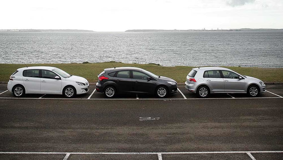 2015 Ford Focus Trend, Peugeot 308 Active and Volkswagen Golf Comfortline