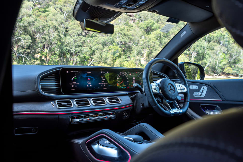 The Mercedes-AMG GLE 53’s cabin is almost as confronting as its exterior. (image: Tom White)